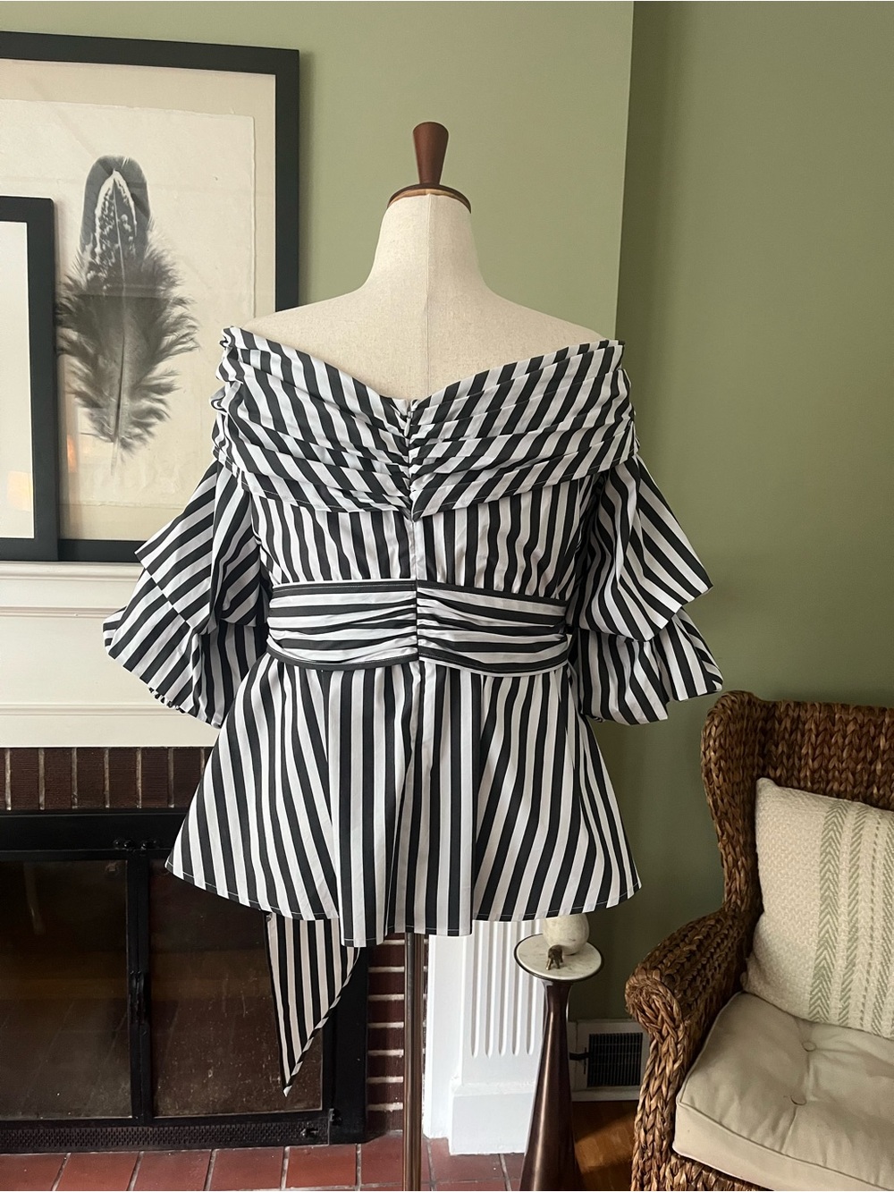 ELOQUII Striped Wrap Peplum Top | Off-the-Shoulder Bardot Neckline | Size 20 - Picture 5 of 8